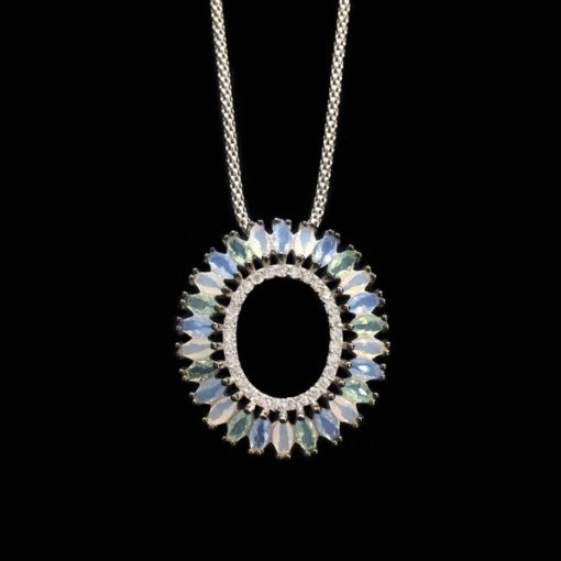 Colgante Mosaic Plata Cuarzos Azules Verdes