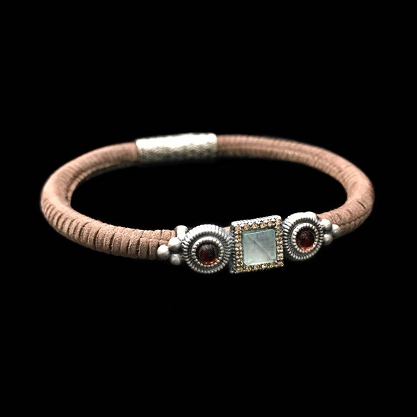 Pulsera Enigma Plata Piel Calcedonia