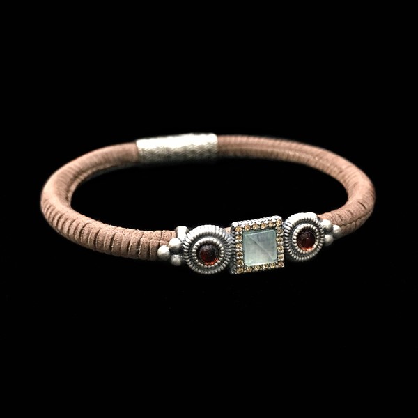 Pulsera Enigma Plata Piel Calcedonia