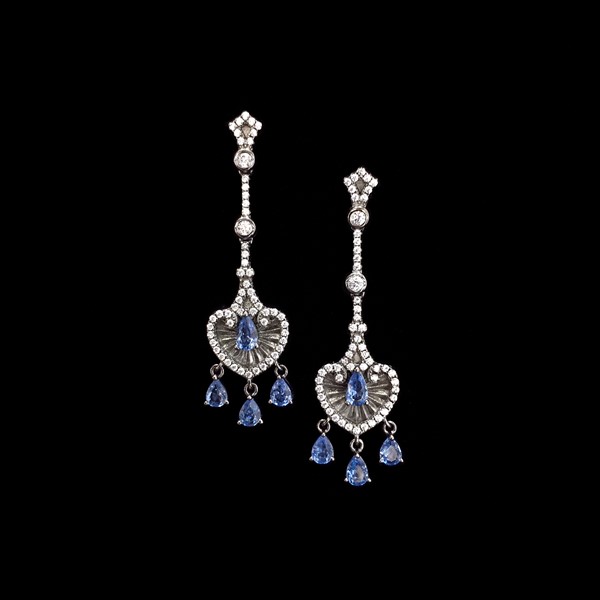 Pendientes Eternity de plata negra vintage azul