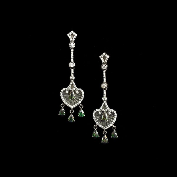 Pendientes Eternity de plata negra vintage verde