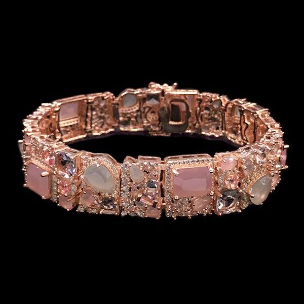 Pulsera Havana de plata rosa y cuarzos multicolor