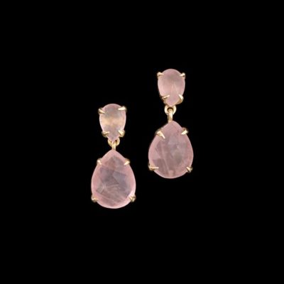 Pendientes Gemstones de plata dorada y cuarzos rosas