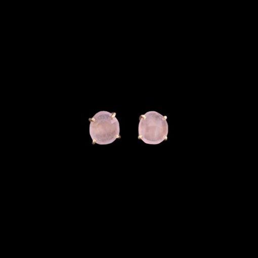 Pendientes Gemstones de plata dorada y cuarzos rosas Botón