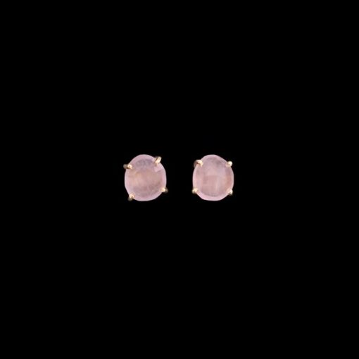 Pendientes Gemstones de plata dorada y cuarzos rosas Botón