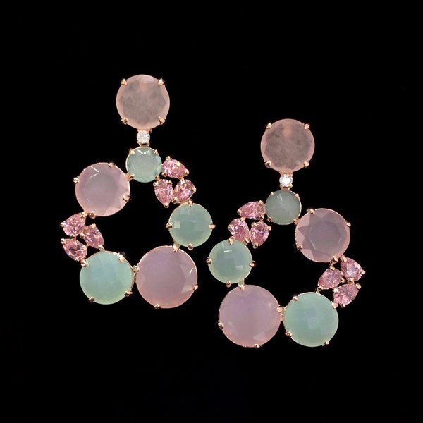 Pendientes Mosaic de plata rosa y cuarzos rosa y verde Capua