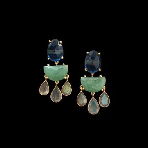 Pendientes Mosaic de plata dorada, iolita, aventurina y labradoritas