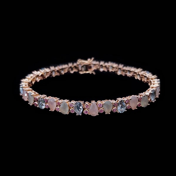 Pulsera Mosaic de plata rosa y cuarzos rosas y azules Casale