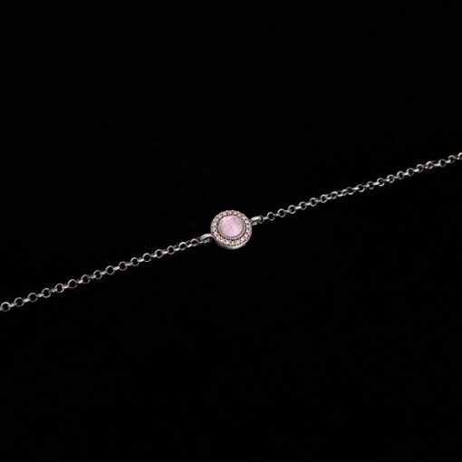 Pulsera Enigma de plata y cuarzo rosa Mini