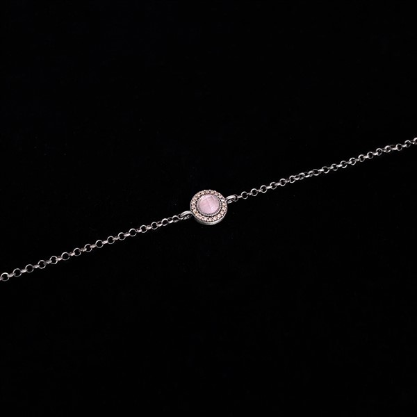 Pulsera Enigma de plata y cuarzo rosa Mini