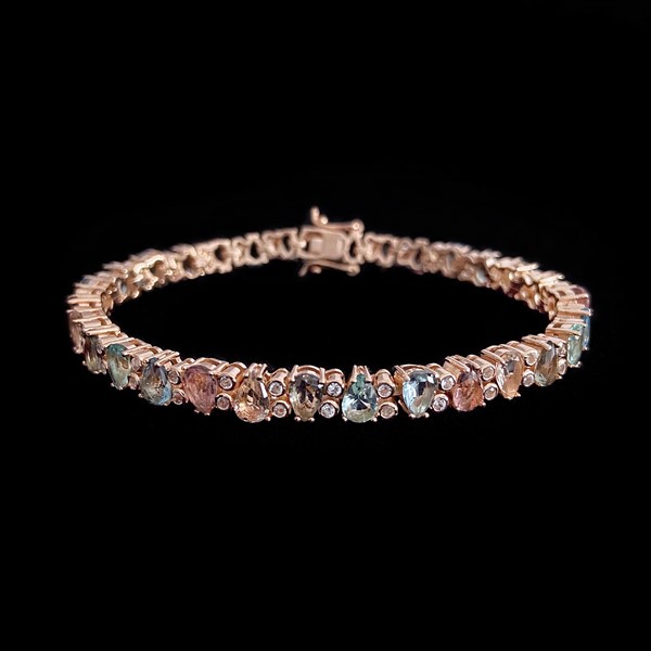 Pulsera Mosaic de plata rosa, cuarzos azules y champagne Casale