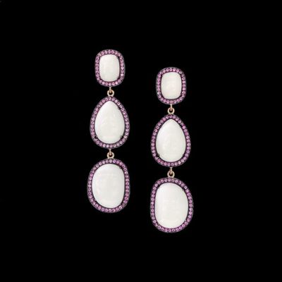 Pendientes Gemstones de plata rosa y ágatas blancas Trío