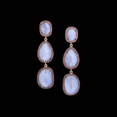 Pendientes Gemstones de plata rosa y ágatas de encaje azul Trío