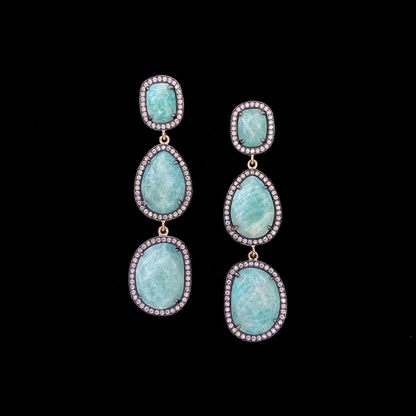 Pendientes Gemstones de plata rosa y amazonitas Trío