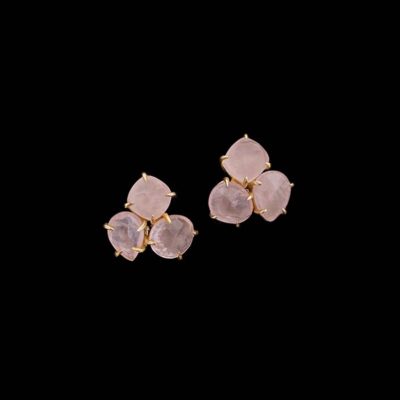 Pendientes Mistura de plata dorada y cuarzos rosas