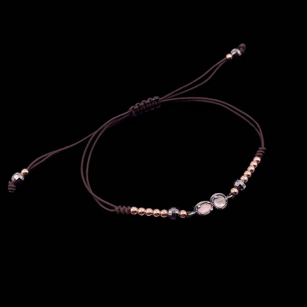 Pulsera de plata, cuarzo rosa y piedra de luna. Colección Enigma