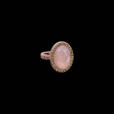 Anillo Havana de plata rosa y cuarzo rosa Óvalo Midi