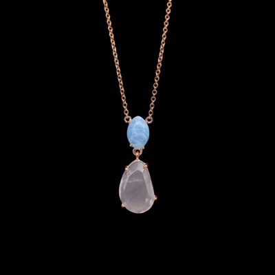 Colgante Gemstones de plata rosa, cuarzo adamantino y rosa