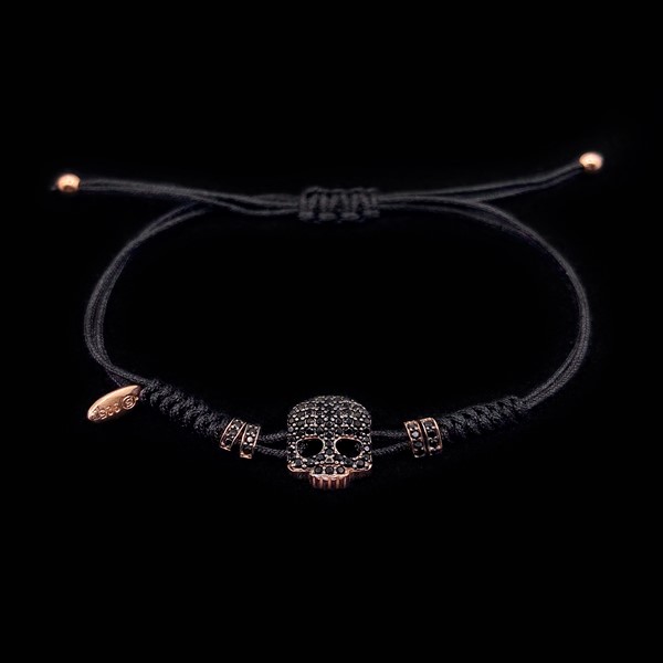 Pulsera Aventûre de plata rosa y circonitas negras Crâne