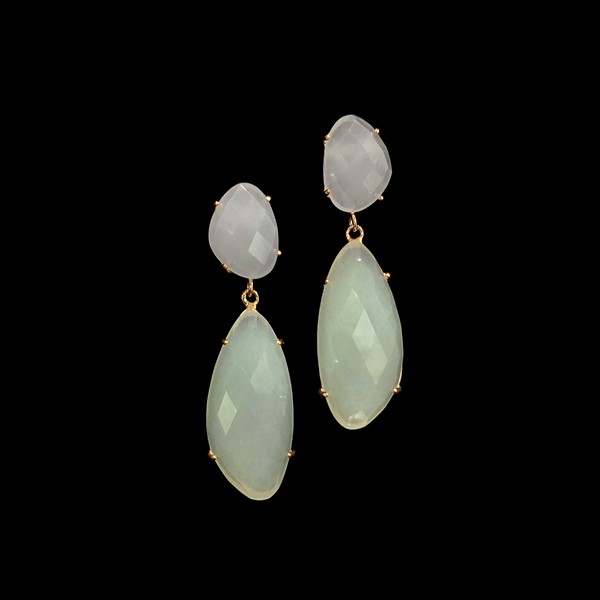 Pendientes Gemstones de plata dorada y cuarzo verde y blanco