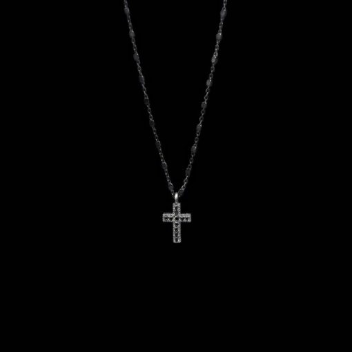 Colgante Enigma de plata y circonitas negras Cruz Mini