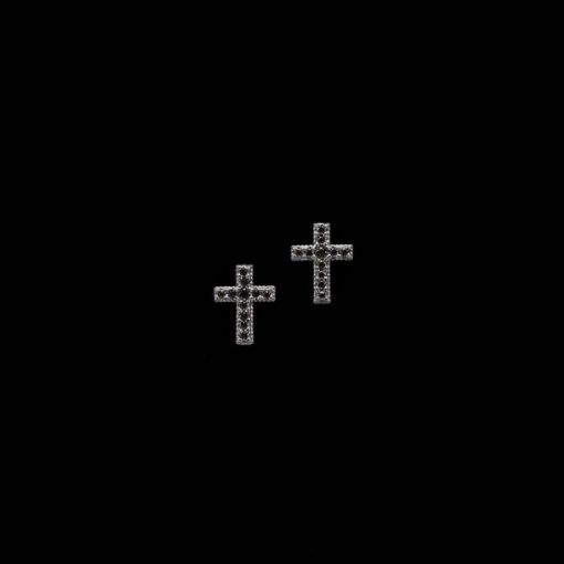 Pendientes Enigma de plata y circonitas negras Cruz Mini