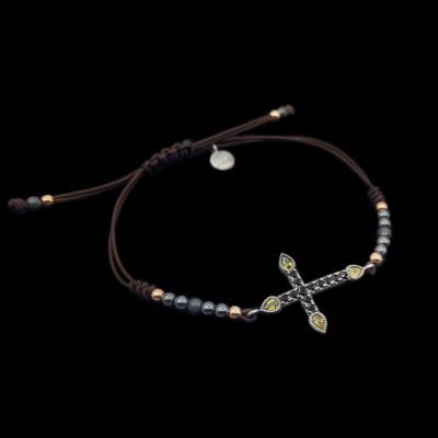 Pulsera Enigma de plata y circonitas negras Cruz