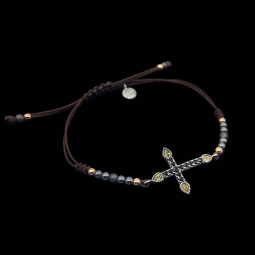 Pulsera Enigma de plata y circonitas negras Cruz