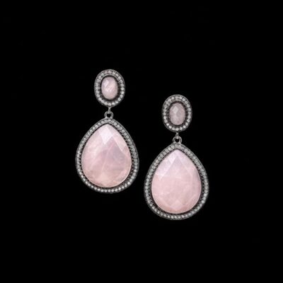 Pendientes Gemstones de plata y cuarzo rosa Gina
