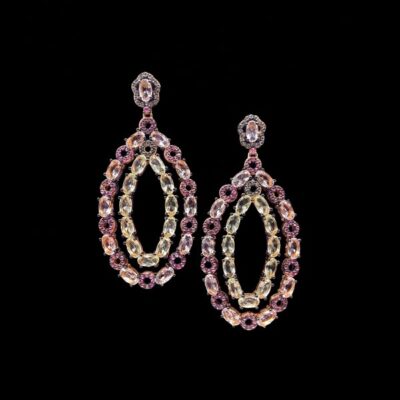 Pendientes Mosaic de plata rosa y cuarzos Ravenna