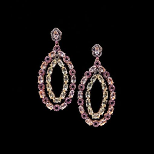 Pendientes Mosaic de plata rosa y cuarzos Ravenna