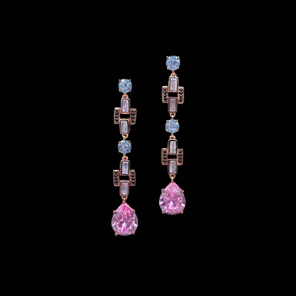 Pendientes Baccara de plata rosa y circonitas rosas Fantasy