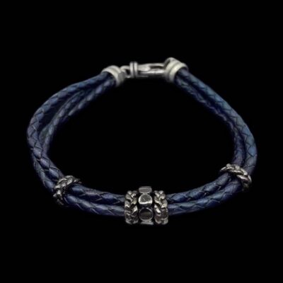 Pulsera Dandy de plata y piel azul Paul