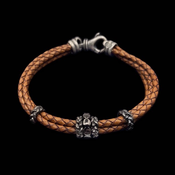 Pulsera Dandy de plata y piel camel Paul