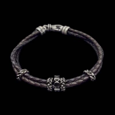 Pulsera Dandy de plata y piel gris Paul