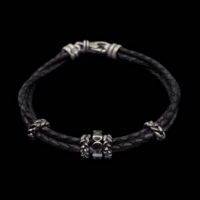 Pulsera Dandy de plata y piel negra Paul