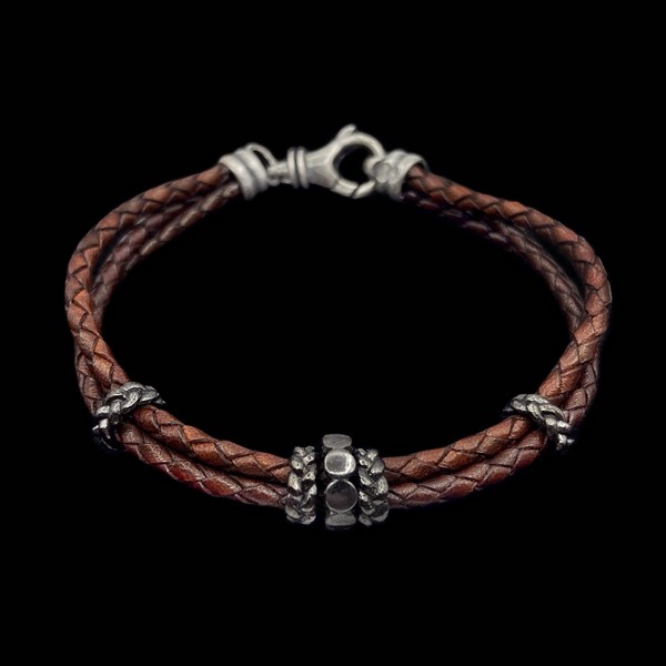 Pulsera Dandy de plata y piel tabaco Paul