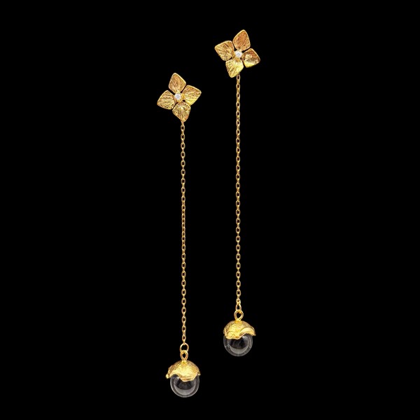 Pendientes Ananda de plata dorada y cristal de roca Kantih