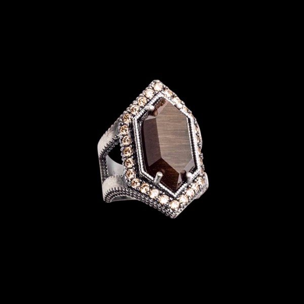 Anillo Enigma de plata y ojo de gato marrón Emperador