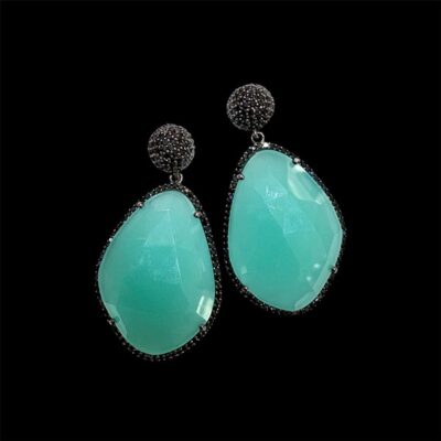 Pendientes Gemstones de plata negra, circonitas negras y amazonitas