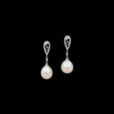 Pendientes Elixir de oro blanco, perlas y diamantes Caricia