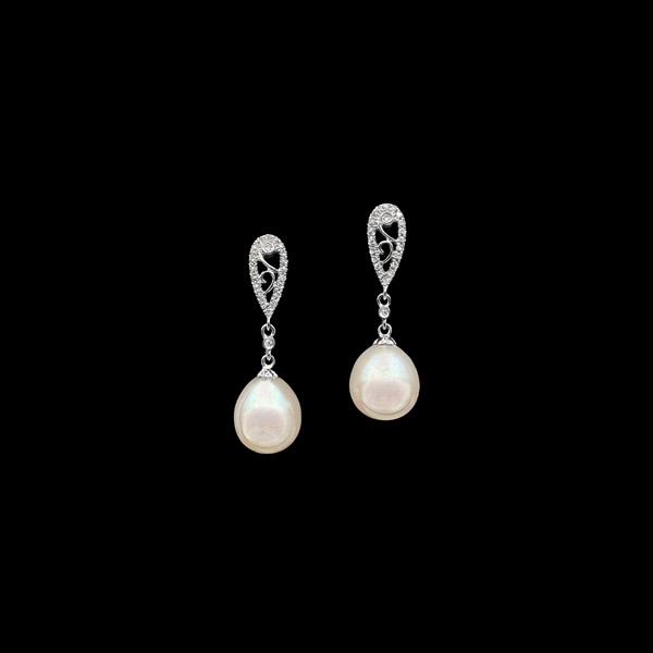 Pendientes Elixir de oro blanco, perlas y diamantes Caricia