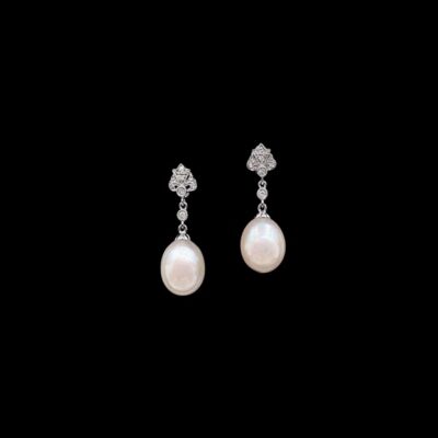 Pendientes Elixir de oro blanco, perlas y diamantes Encanto
