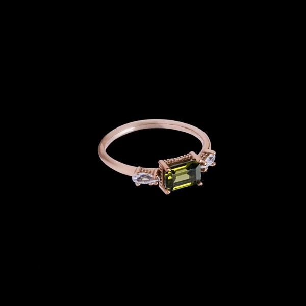 Anillo Havana de plata rosa y peridoto Runas