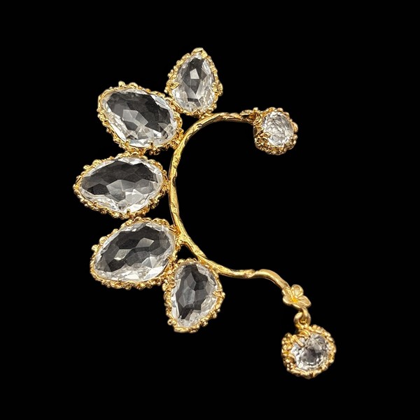 Pendiente Oniria de plata dorada y cuarzo transparente Oráculo