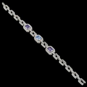 Pulsera Gina de plata y cuarzo aguamarina y amatista Paese