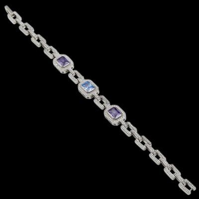 Pulsera Gina de plata y cuarzo aguamarina y amatista Paese