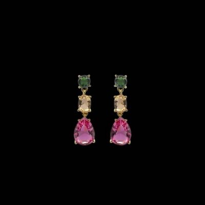 Pendientes Baccara de plata dorada y cuarzo rosa Velvet