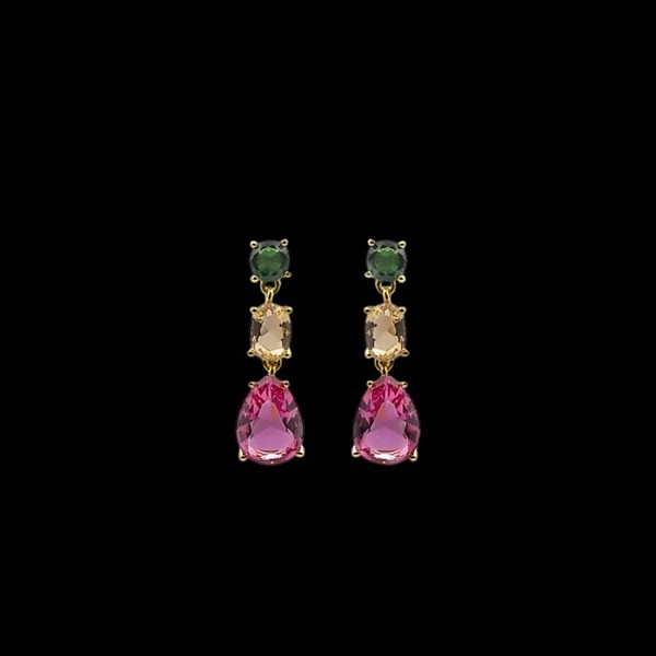 Pendientes Baccara de plata dorada y cuarzo rosa Velvet