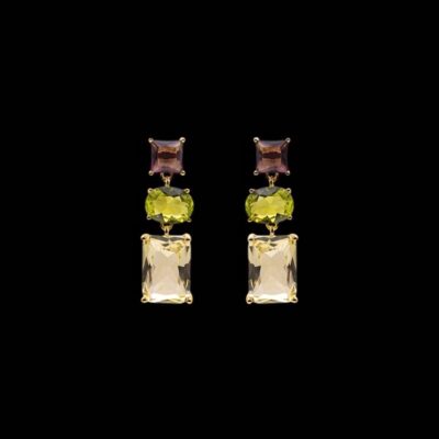 Pendientes Baccara de plata dorada y cuarzo verde Velour